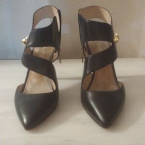 Louise et Cie Black Leather Strappy Pointed-Toe Heels